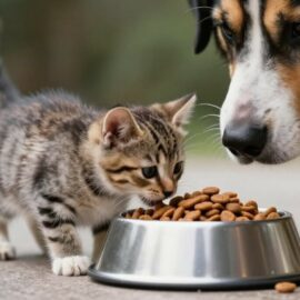 Donner les croquettes du chien au chaton
